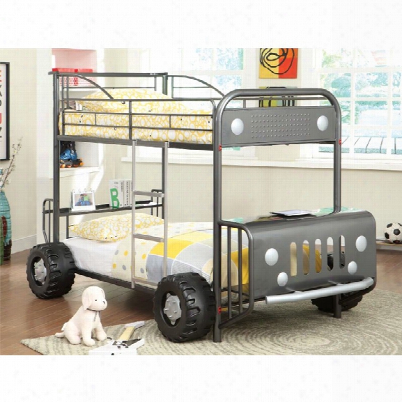 Furniture Of Merica Shires Twin Over Twin Metal Bunk Bed In Gray