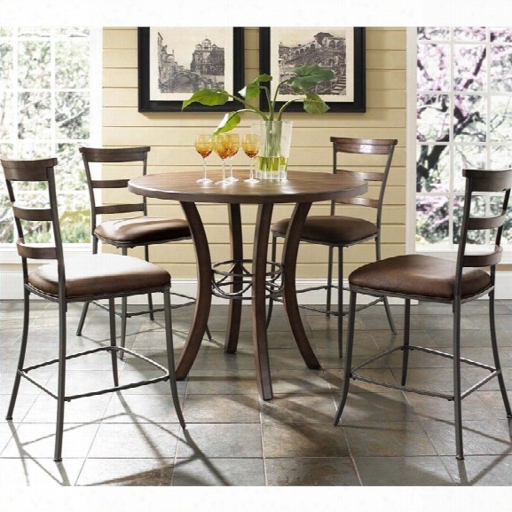 Hillsdale Cameron 5 Pc Counter Height Round Pub Set W/ Ladder Stools