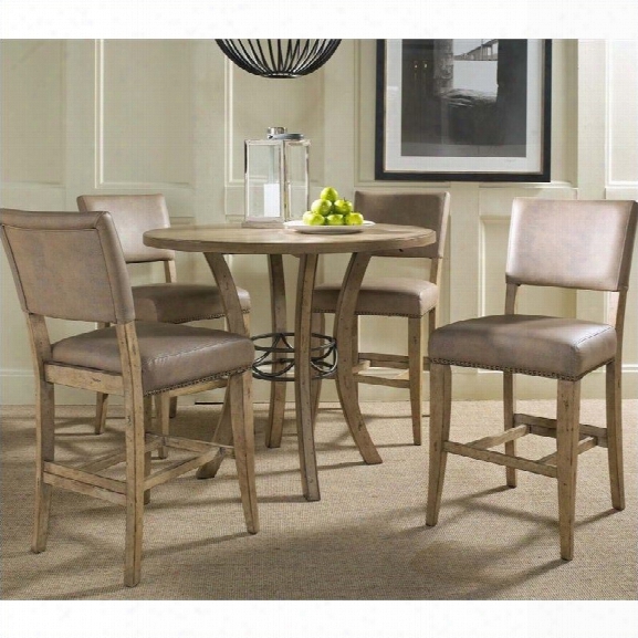 Hillsdale Charleston 5 Pc Counter Round Wood Pub Set W/ Parson Stools