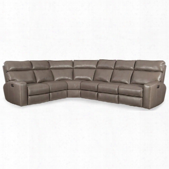 Hooker Furniture Mowry 4 Piece Leather Power Motion Sectional In Gray