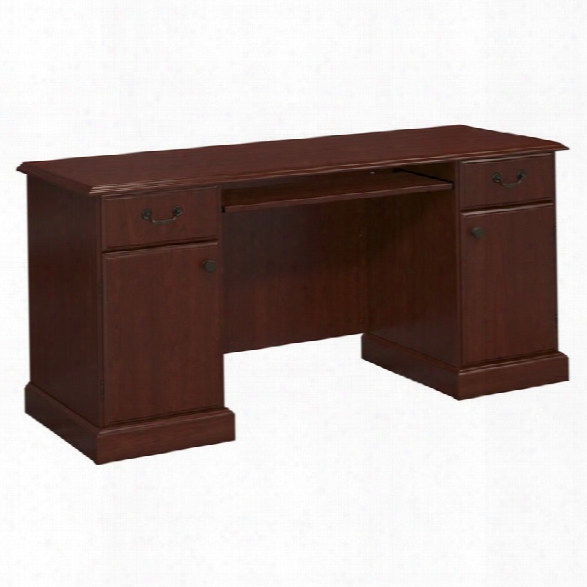 Kathy Ireland By Bush Bennington Pedestal Desk In Harvest Cherry