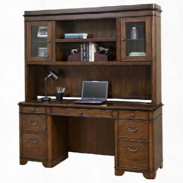 Kathy Ireland Home Computer Credenza And Hutch In Warm Fruitwood