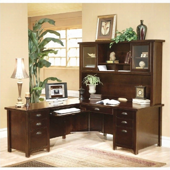 Kathy Ireland Home L-shaped Executive Desk With Hutch In Cherry