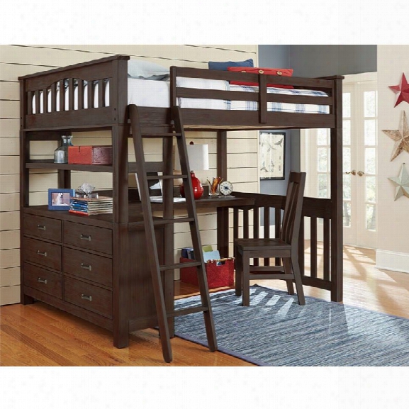 Ne Kids Highlands Full Slat Loft Bed With Desk And Dresser In Espresso