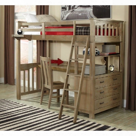 Ne Kids Highlands Twin Loft Bed With Desk In Driftwood