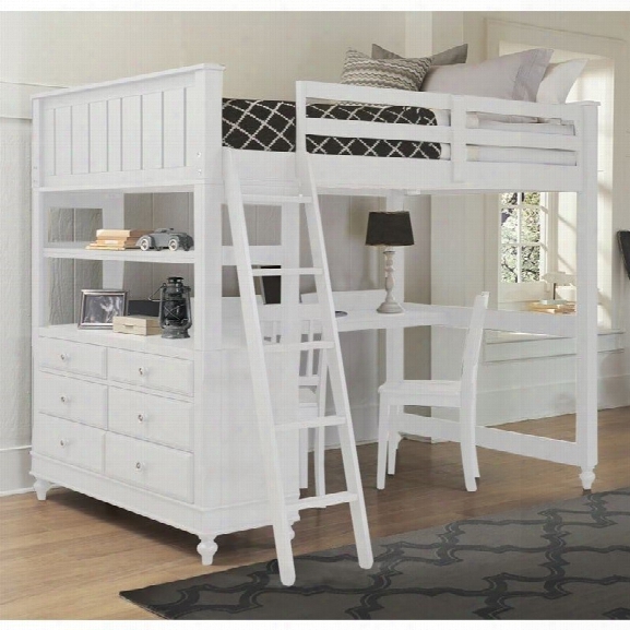 Ne Kids Lake House Full Loft Bed Wigh Desk And Shelf In White