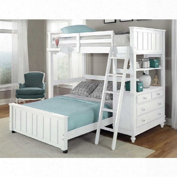 Ne Kids Lake House Twin Loft With Full Lower Bed And Shelf In White