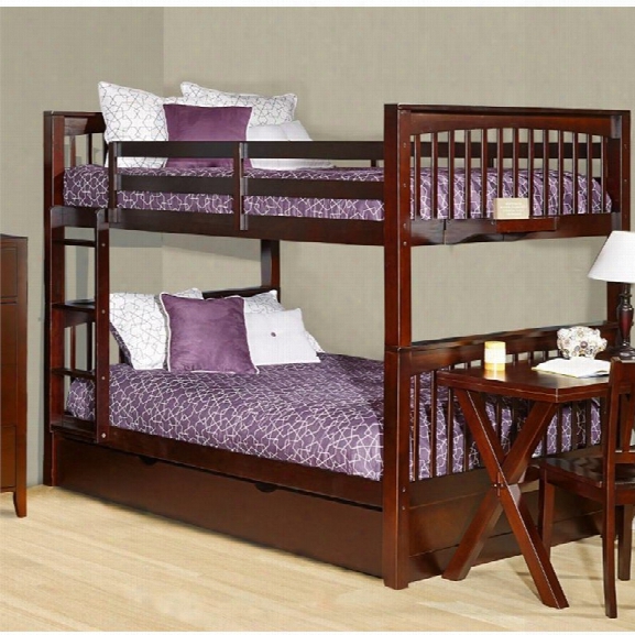 Ne Kids Pulse Full Over Full Slat Bunk Bed With Trundle In Cherry
