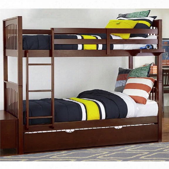 Ne Kids Pulse Twin Over Twin Slat Bunk Bed With Trundle In Chocolate