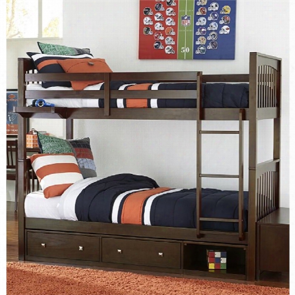 Ne Kids Pulse Twin Over Twin Storage Slat Bunk Bed In Chocolate