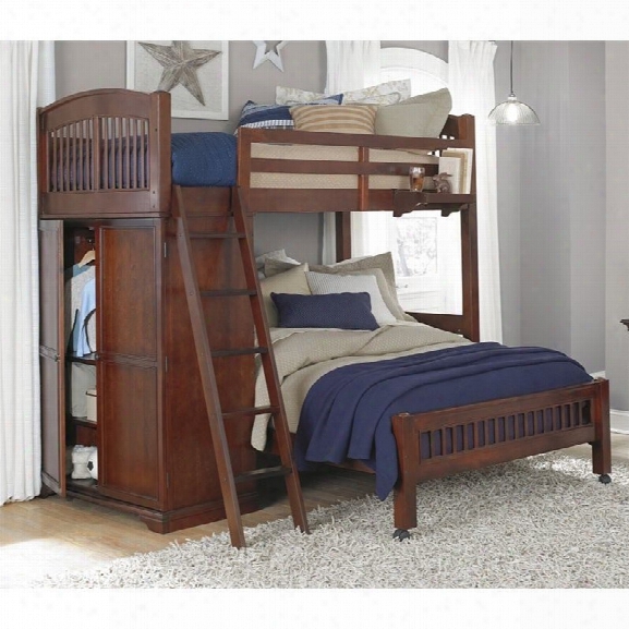 Ne Kids Walnut Street Locker Loft Bed With Full Lower Bed In Chestnut