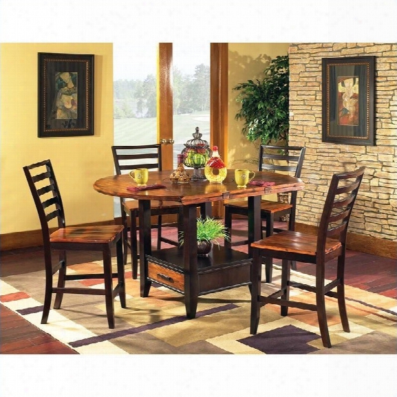 Steve Silver Company Abaco 5 Piece Drop Leaf Counter Height Storage Dining Table And Chairs Set