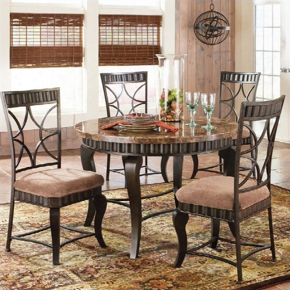 Steve Silver Company Hamlyn 5 Piece Marble Top Dining Table Set In Pewter