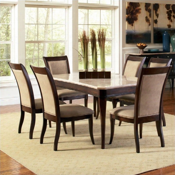 Steve Silver Marseille 7 Piece Marble Top Dining Set In Dark Cherry