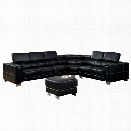 Furniture of America Jorien Leather Sectional with Ottoman in Black