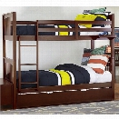 NE Kids Pulse Twin Over Twin Slat Bunk Bed with Trundle in Chocolate