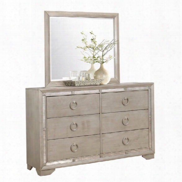 Abbyson Living Grayson Mirrored 6 Drawer Dresser With Mirror In Gray