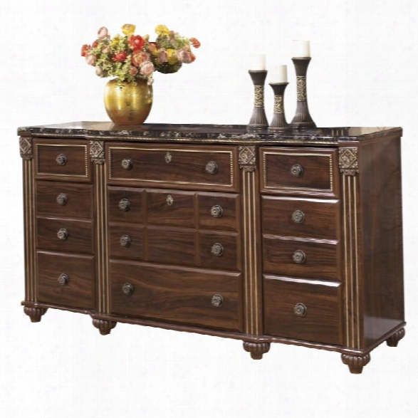 Ashley Gabriela 9 Drawer Wood Triple Dresser In Brown