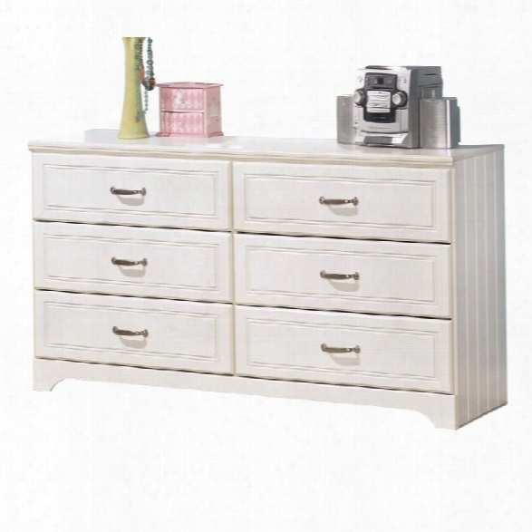 Ashley Lulu 6 Drawer Wood Double Dresser In White