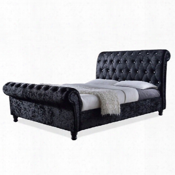 Castello Velvet Upholstered King Sleigh Bed In Black