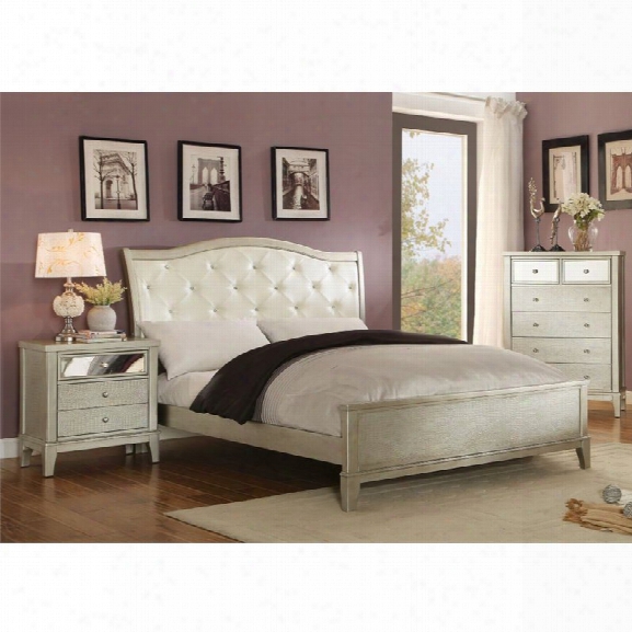 Furniture Of America Bessie 3 Piece King Panel Bedroom Set In Silver