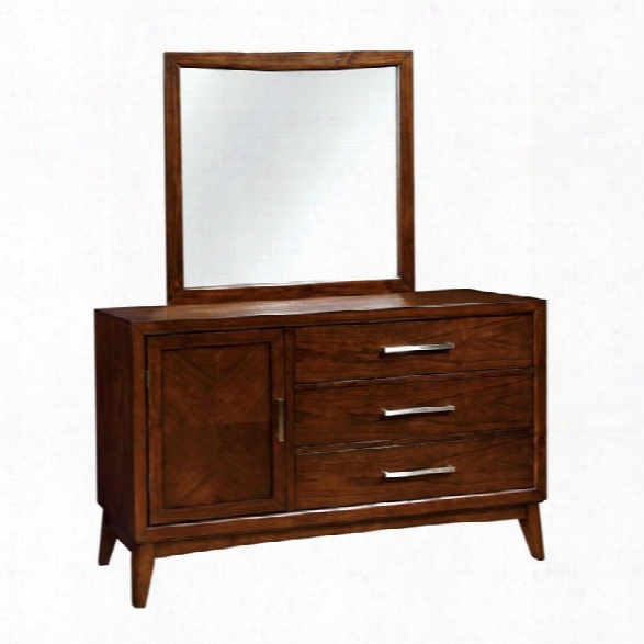 Furniture Of America Bryant 3 Drawer Dresser And Mirror Set In Cherry