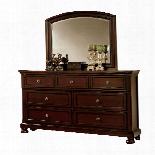 Furniture Of America Caiden 7 Drawer Dresser And Mirror Set In Cherry