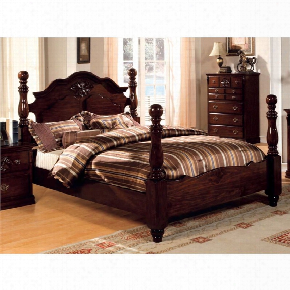 Furniture Of America Cathie Queen Poster Bed In Dark Pine