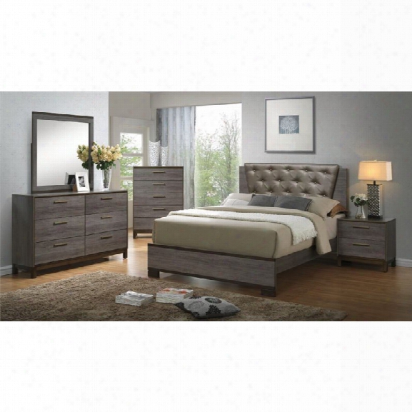 Furniture Of America Charlsie 4 Piece Upholstered King Bedroom Set In Antique Gray