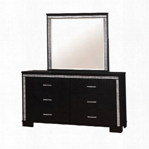 Furniture Of America Clarice 6 Drawer Dresser And Mirror Set In Black