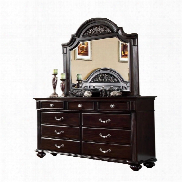 Furniture Of America Damos 9 Drawer Dresser And Mirror Set In Walnut