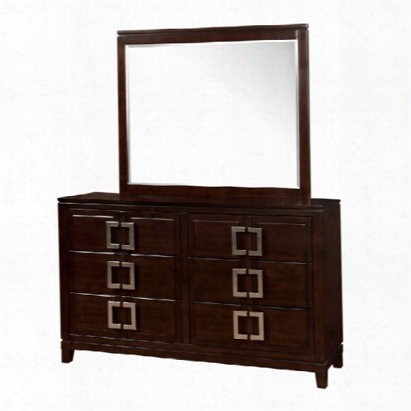 Furniture Of America Dysin Dresser And Mirror In Brown Cherry
