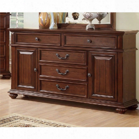 Furniture Of America Eason 5 Drawer Dresser In Antique Dark Oak