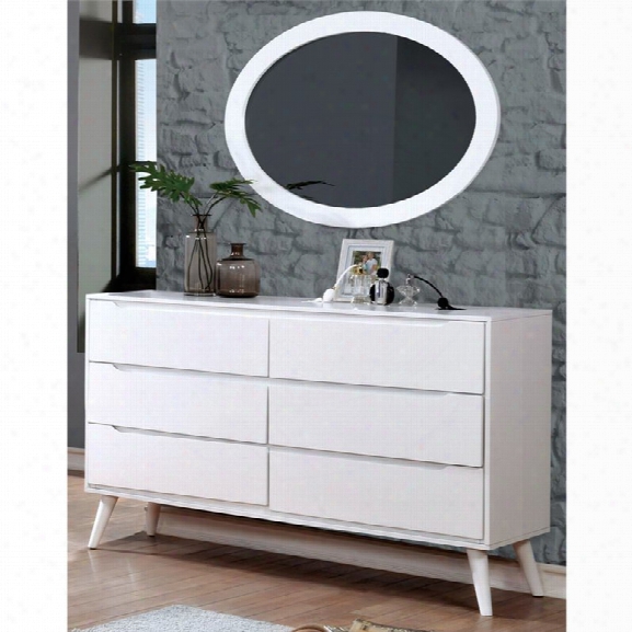 Furniture Of America Farrah Dresser With Oval Mirror In White