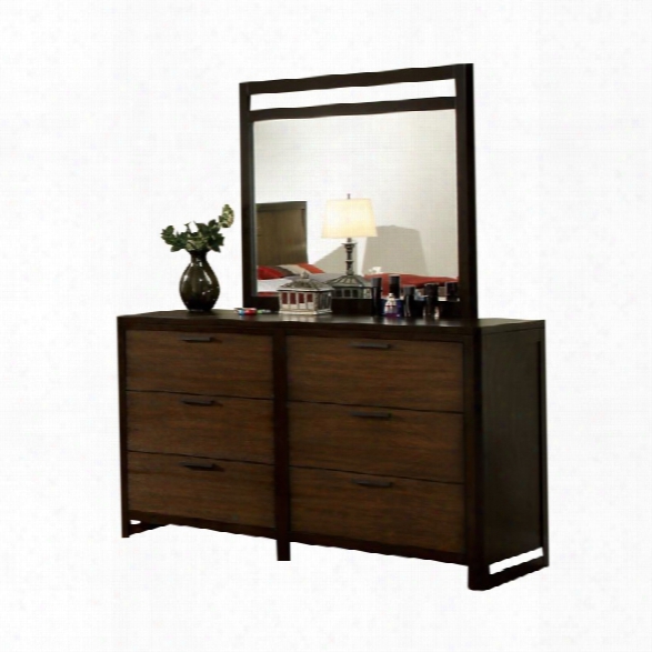 Furniture Of America Gioia 6 Drawer Dresser And Mirror Set In Brown