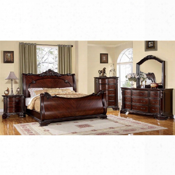 Furniture Of America Heffen 4 Piece King Bedroom Set In Brown Cherry