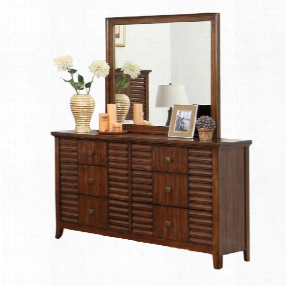 Furniture Of America Kyrin 6 Drawer Dresser And Mirror Set In Walnut