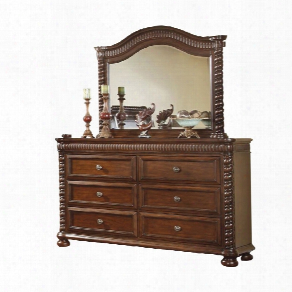 Furniture Of America Mallory 6 Drawer Dresser And Mirror Set In Cherry