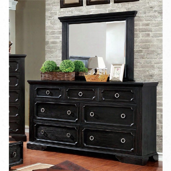 Furniture Of America Maltese Dresser With Mirror In Wire Brushed Black