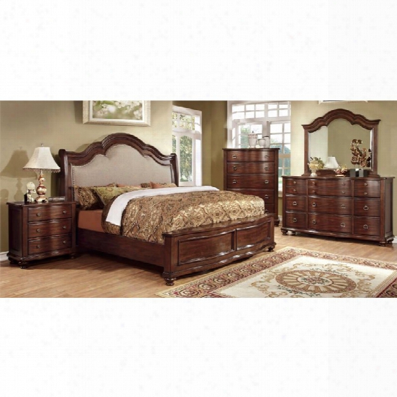 Furniture Of America Marcella 4 Piece King Bedroom Set In Brown Cherry