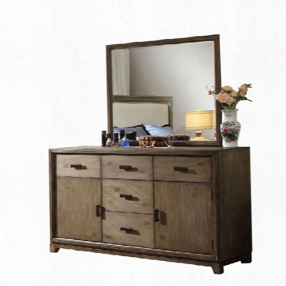 Furniture Of America Muttex 5 Drawer Dresser And Mirror Set In Ash