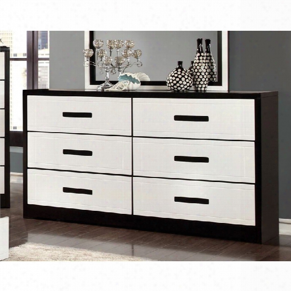 Furniture Of America Pillwick 6 Drawer Dresser In Black And White