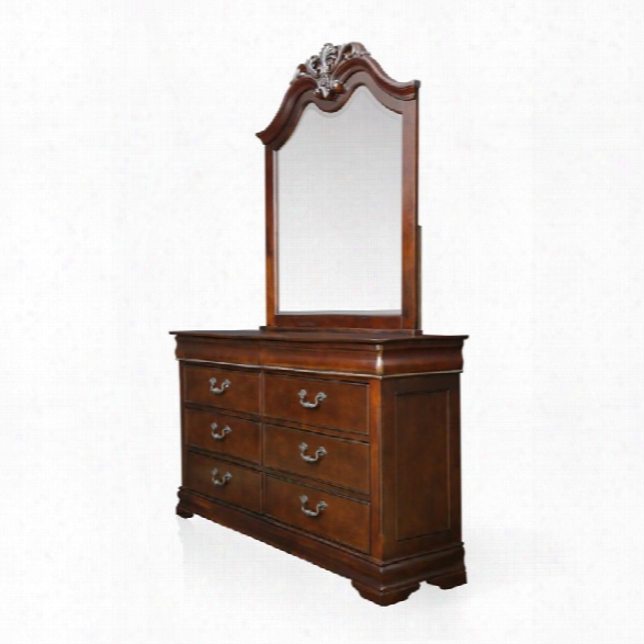 Furniture Of America Ruben 8 Drawer Dresser And Mirror Set In Cherry