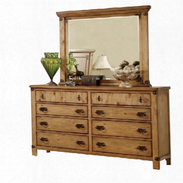 Furniture Of America Sesco 8 Drawer Dresser And Mirror Set In Pine