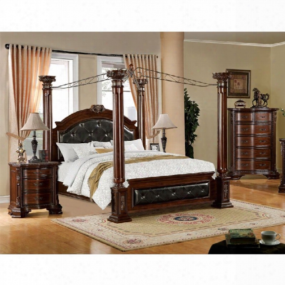 Furniture Of America Wilshire 3 Piece King Bedroom Set In Brown Cherry
