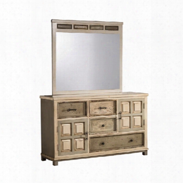 Hillsdale Larose 4 Drawer Dresser And Mirror In Rustic White Gray