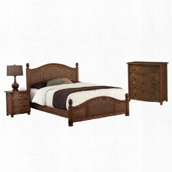 Home Styles Marco Island 3 Piece Wicker Bedroom Set In Cinnamon-king