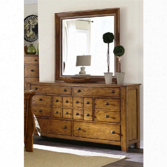 Liberty Furniture Grandpa's Cabin Dresser And Mirror Set In Aged Oak