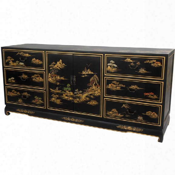 Oriental Furniture Lacquer 6 Drawer Dresser In Black Lacquer