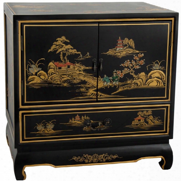 Oriental Furniture Lacquer Nightstand In Black Lacquer